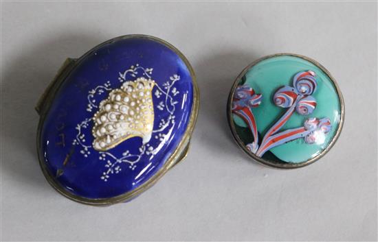 An enamel pill box and a South Staffordshire patch box